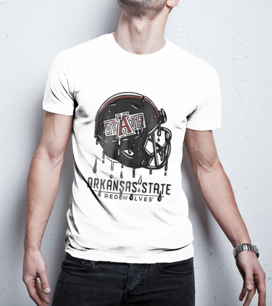 Arkansas State Redwolves State Dripping Liquid Paint Football Helmet T-Shirt