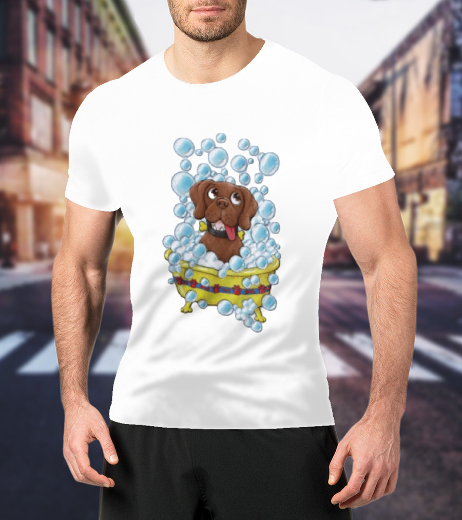 Goofy Dog Surrounded By Bubbles In Yellow Tub T-Shirt