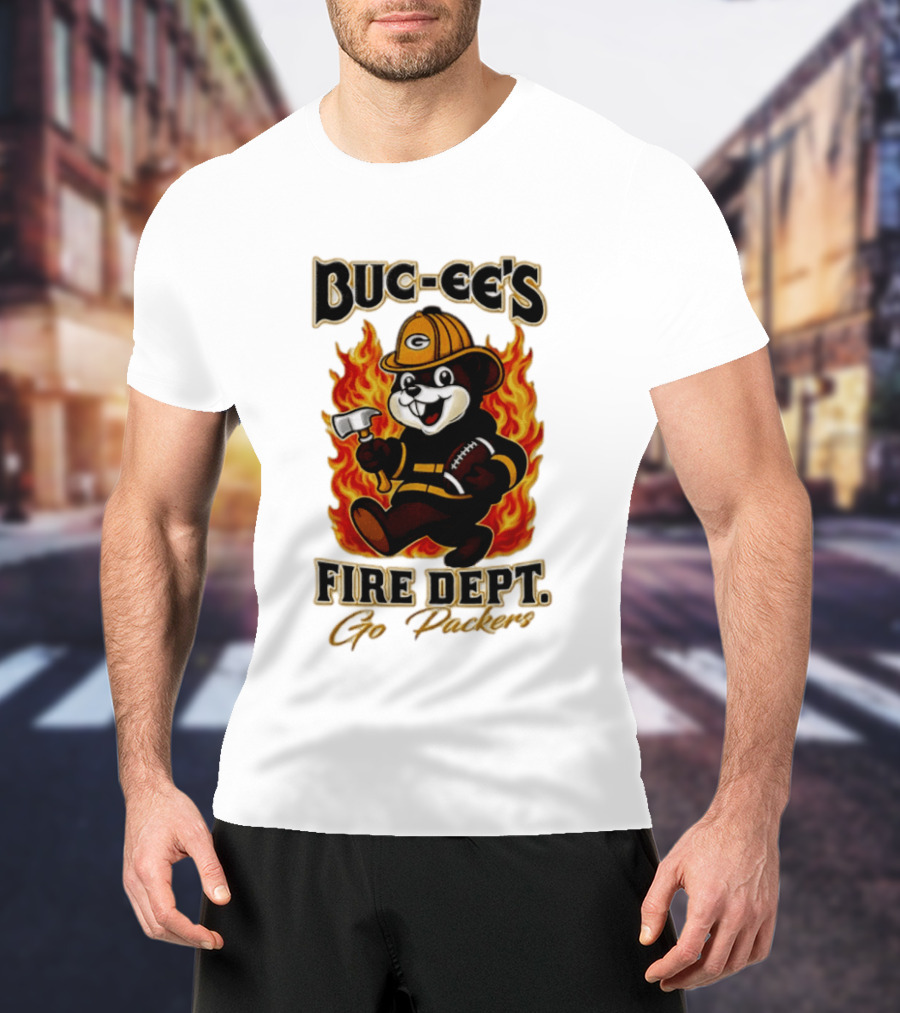 Buc Ee's Fire Dept Go Packers Axe Football Helmet T-Shirt