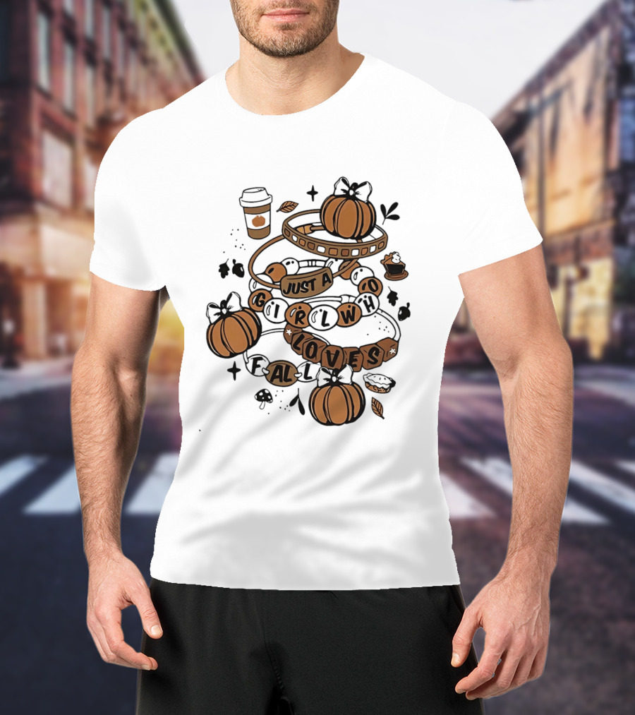 Just A Girl Who Loves Fall With Pumpkins And Coffee Cup T-Shirt