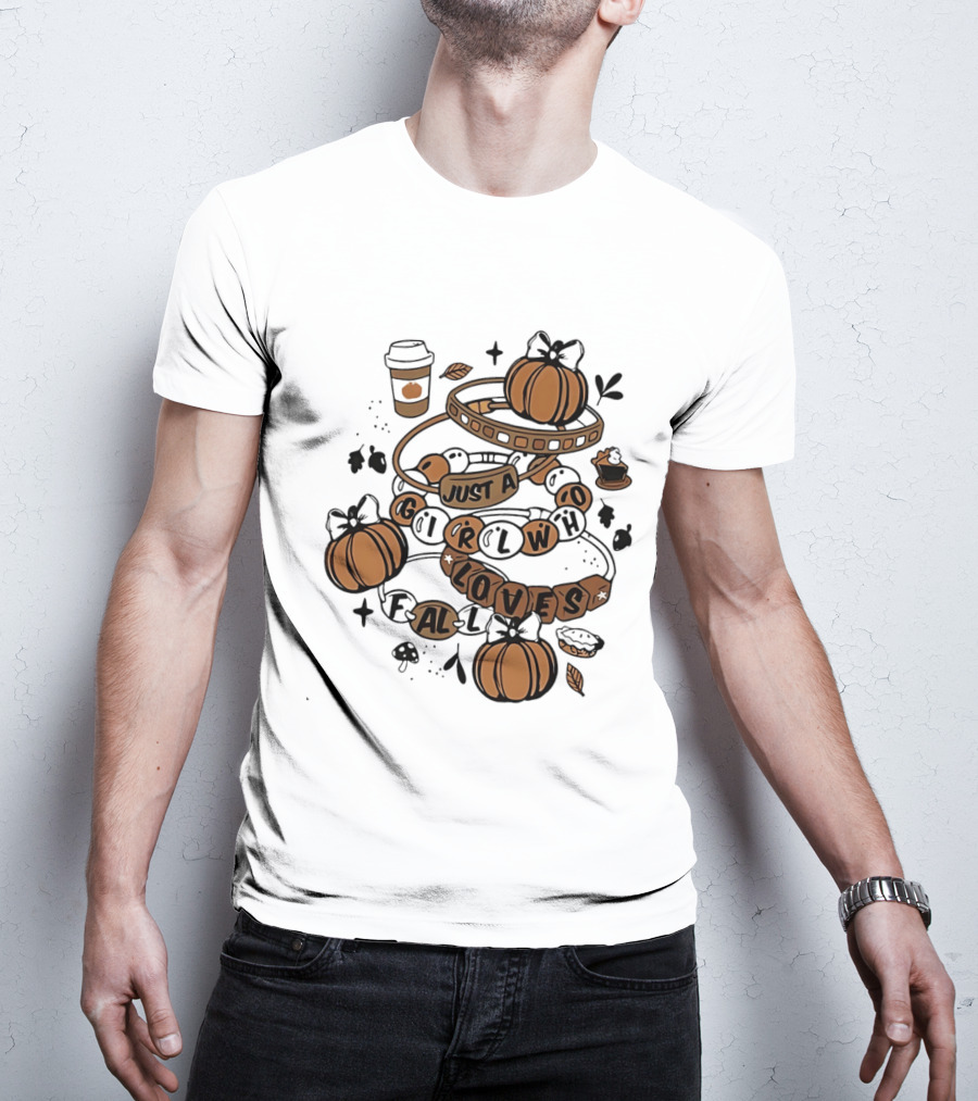 Just A Girl Who Loves Fall With Pumpkins And Coffee Cup T-Shirt