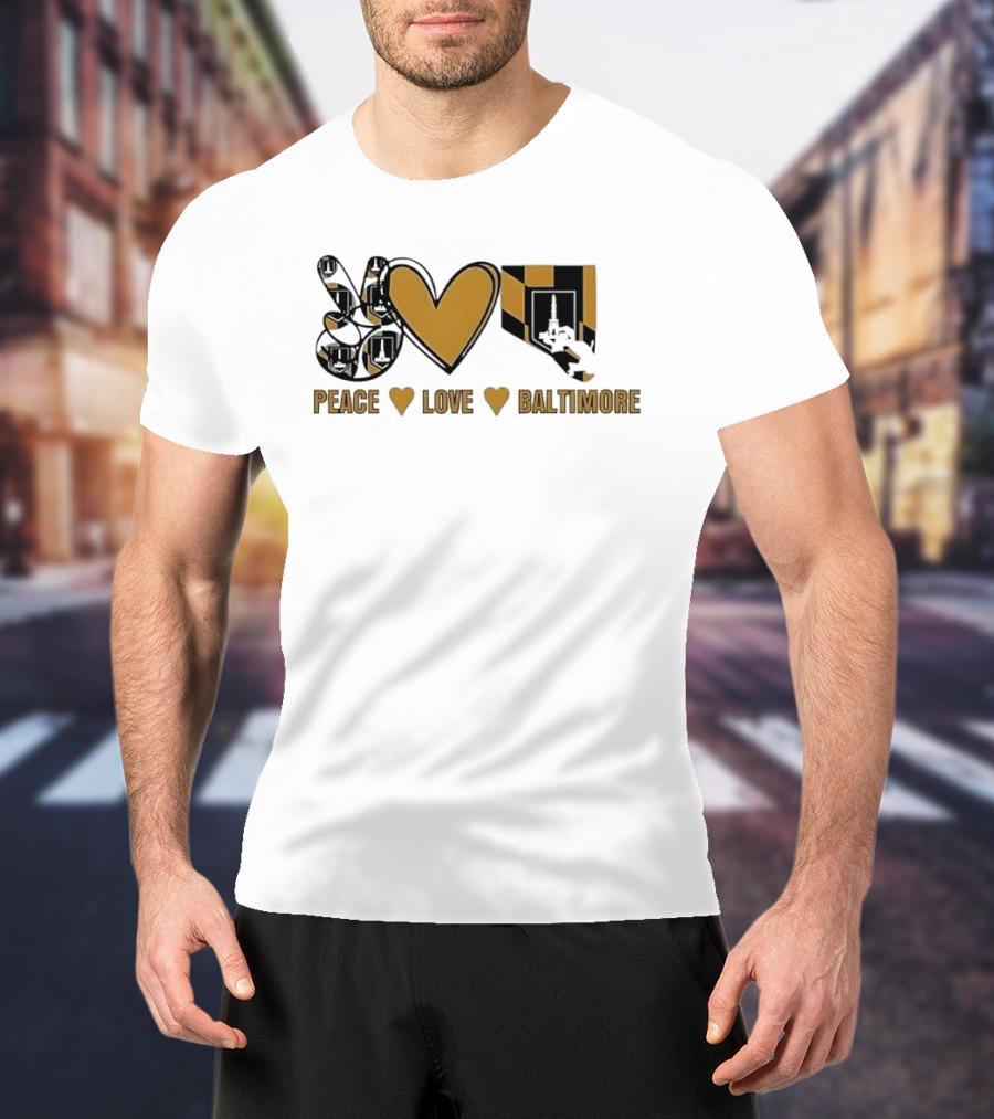 Peace Love Baltimore Gold Maryland Flag City Monument T-Shirt