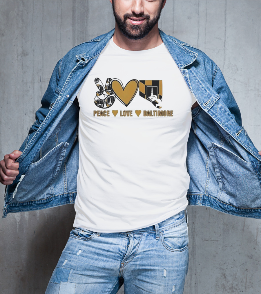 Peace Love Baltimore Gold Maryland Flag City Monument T-Shirt