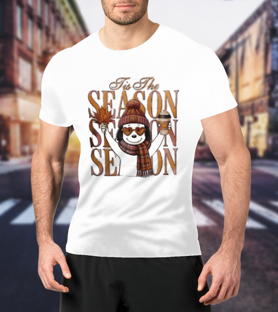 Tis The Season Fall Pumpkin Coffee Dog Autumn Cozy Vibes T-Shirt