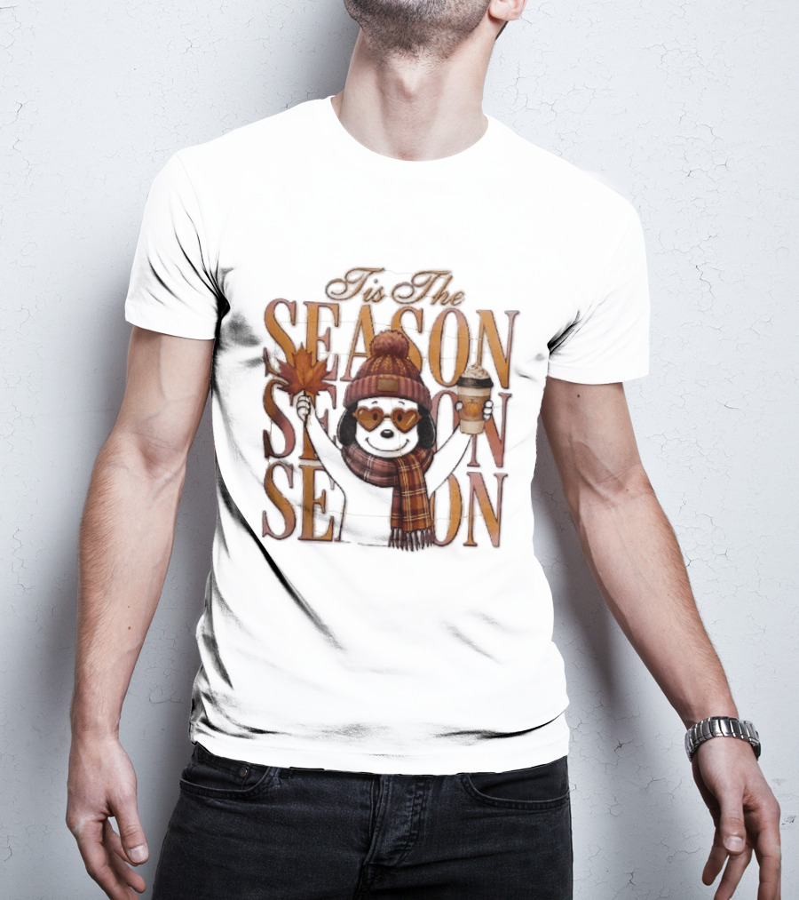 Tis The Season Fall Pumpkin Coffee Dog Autumn Cozy Vibes T-Shirt