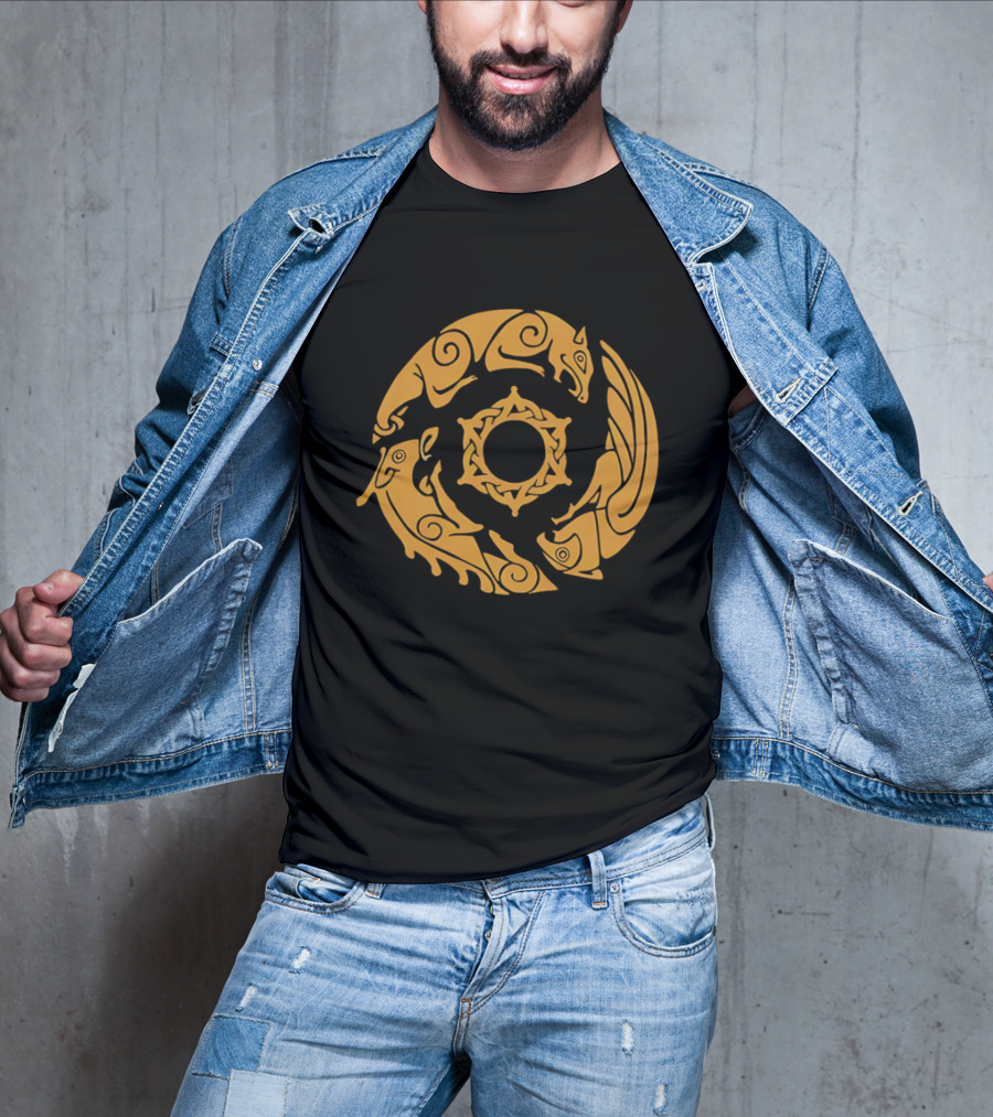 Crimson Desert Crest Zodiac Animal Wheel T-Shirt
