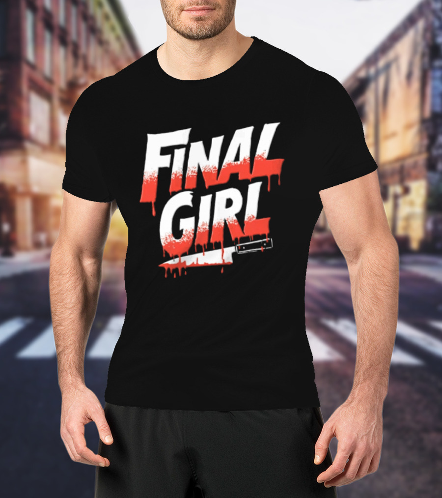 Final Girl Dripping Blood Kitchen Knife Horror Slasher T-Shirt