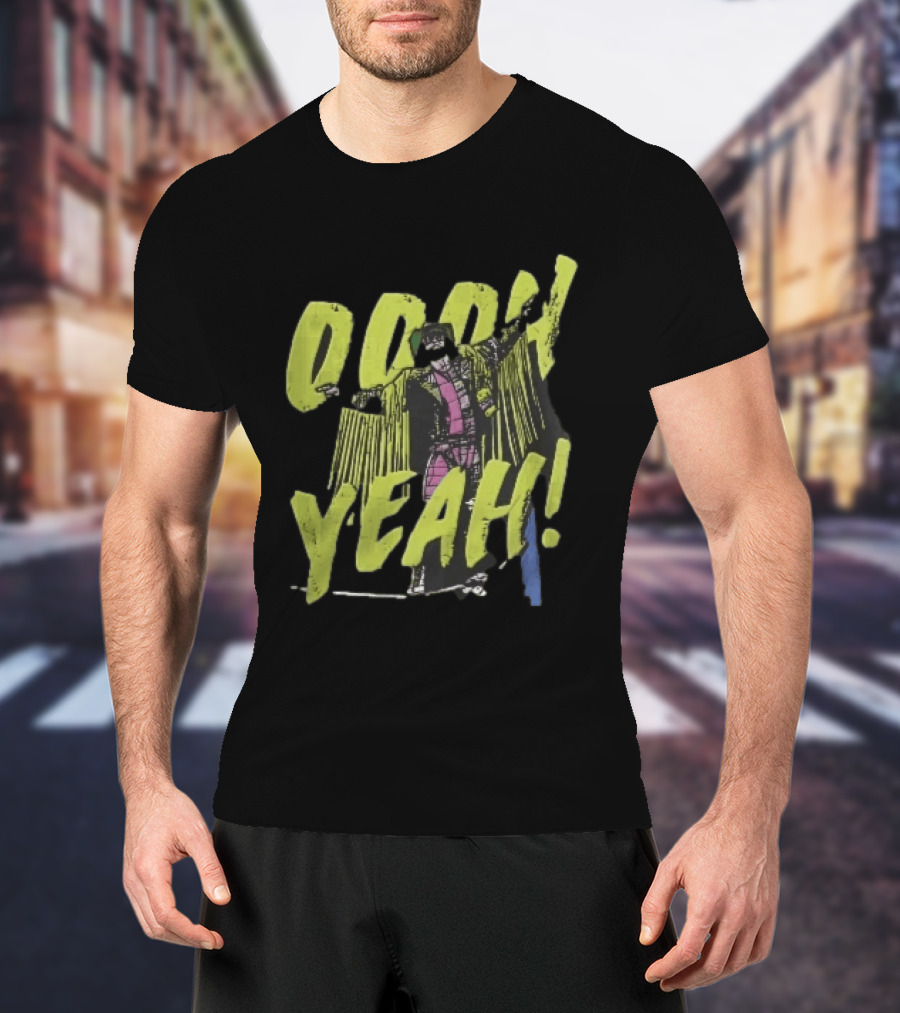 Oooh Yeah Macho Man Randy Savage Wrestler Outstretched Arms Fringed Jacket Distressed Green T-Shirt