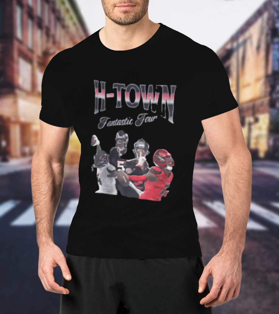 H Town Fantastic Four Houston Texans Football Players Uniform Collage T-Shirt