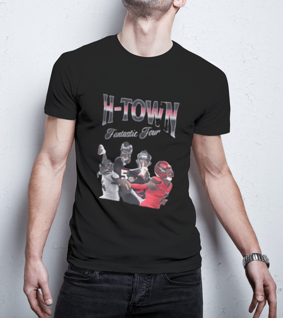 H Town Fantastic Four Houston Texans Football Players Uniform Collage T-Shirt