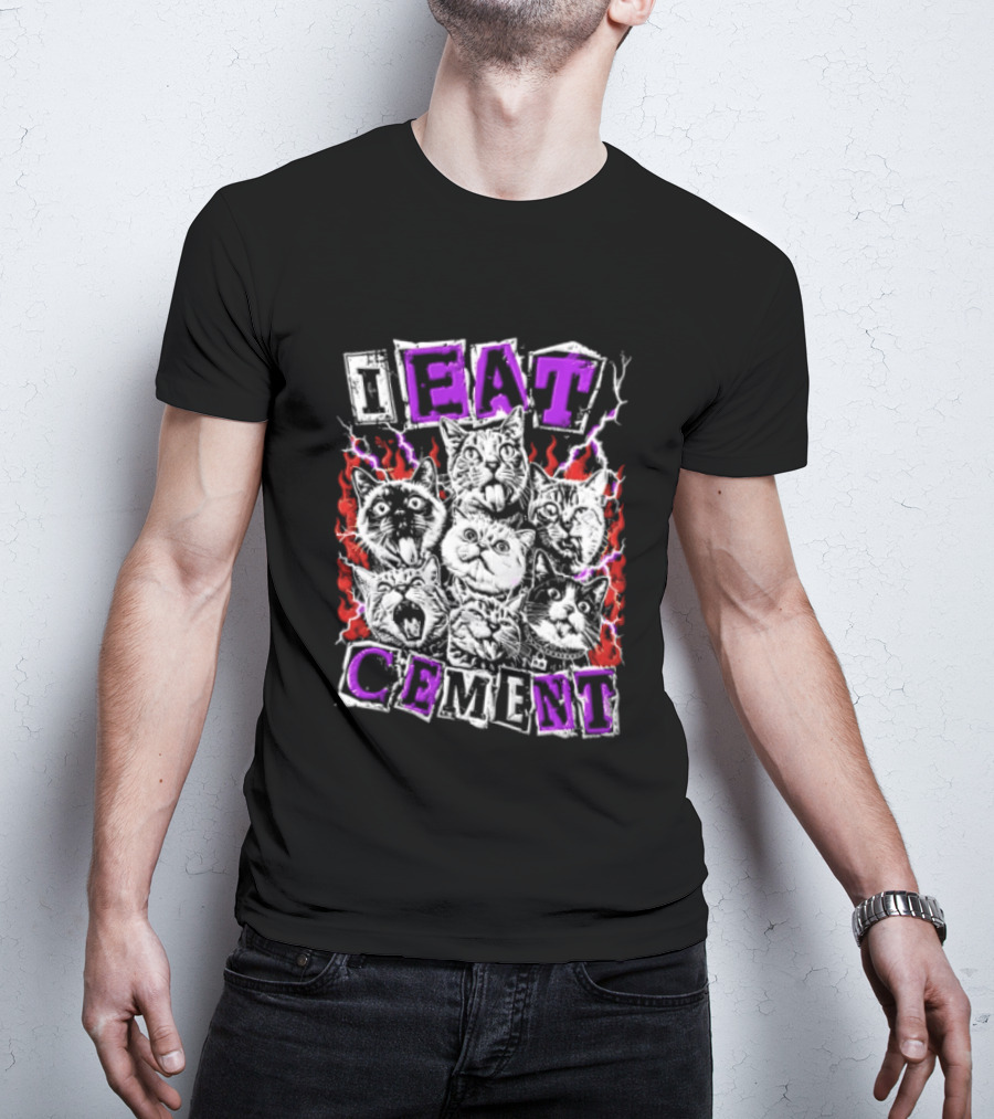 I Eat Cement Seven Cat Faces With Flames T-Shirt