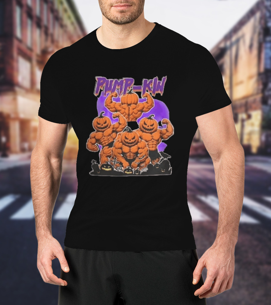 Pump Kin Muscular Jack O Lantern Bodybuilders Halloween Gravestones T-Shirt