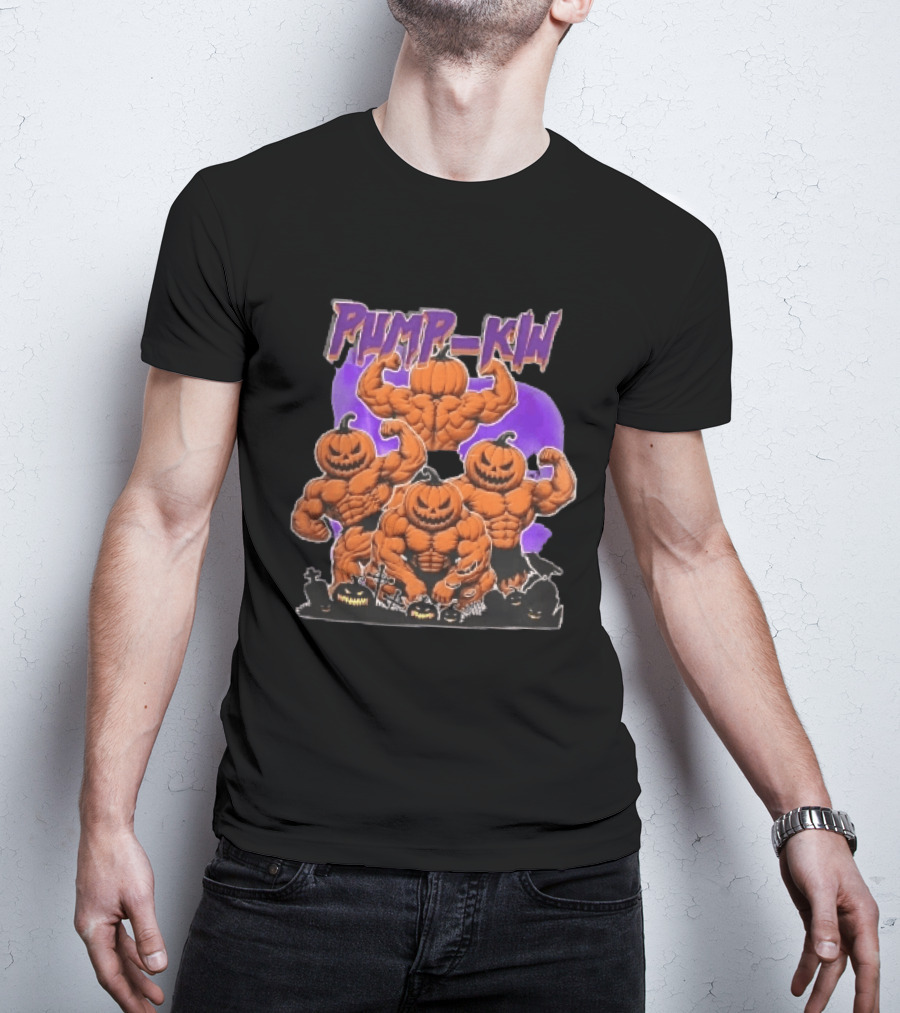Pump Kin Muscular Jack O Lantern Bodybuilders Halloween Gravestones T-Shirt