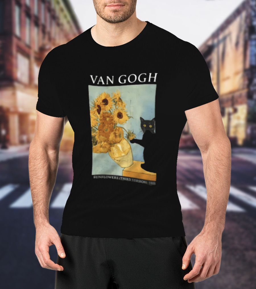 Van Gogh Sunflowers Third Version 1888 Black Cat Vase T-Shirt