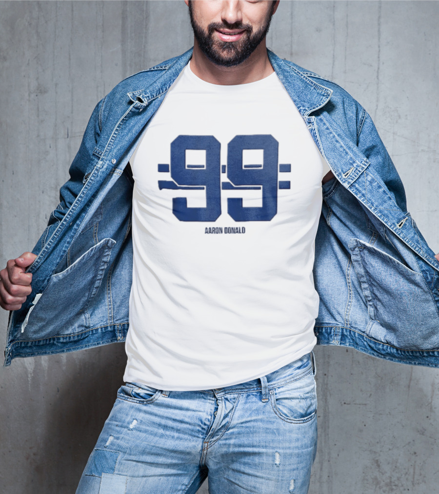 Aaron Donald 99 Blue Jersey Number Block Lettering Horizontal Stripes T-Shirt