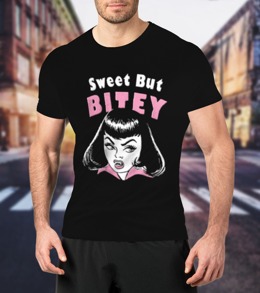 Sweet But Bitey Cartoon Vampire Bangs Graphic Fangs T-Shirt