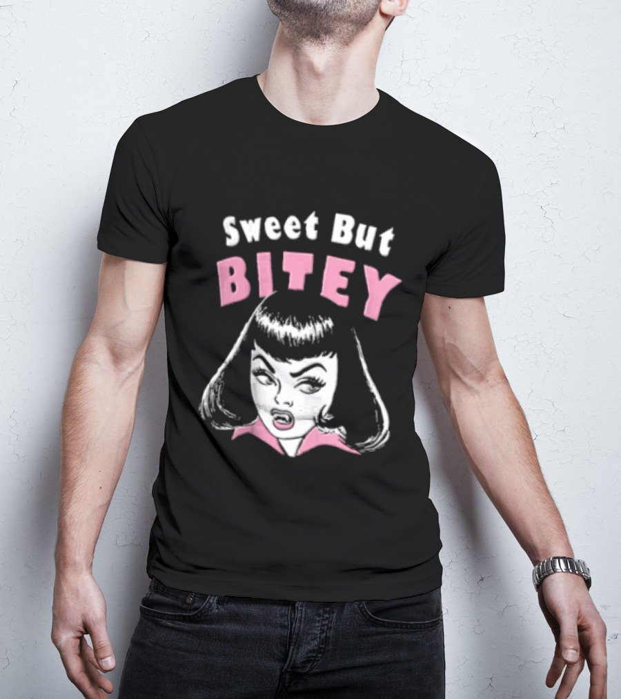 Sweet But Bitey Cartoon Vampire Bangs Graphic Fangs T-Shirt