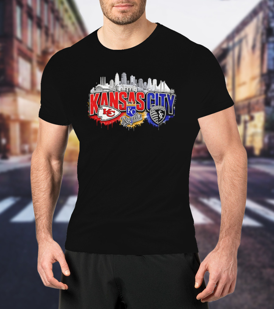 Kansas City Chiefs Royals Sporting KC Skyline Fan T-Shirt