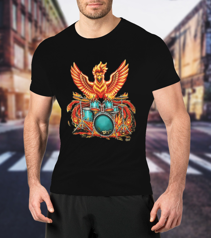 Kozik Phoenix Drummer Rock Drums Fiery Percussion Mythical Bird T-Shirt