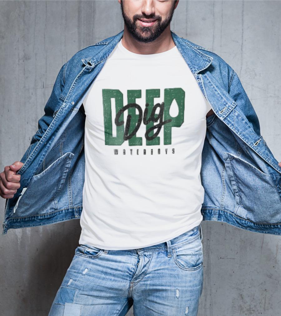 Dig Deep Waterboys Distressed Green Block Water Droplet T-Shirt