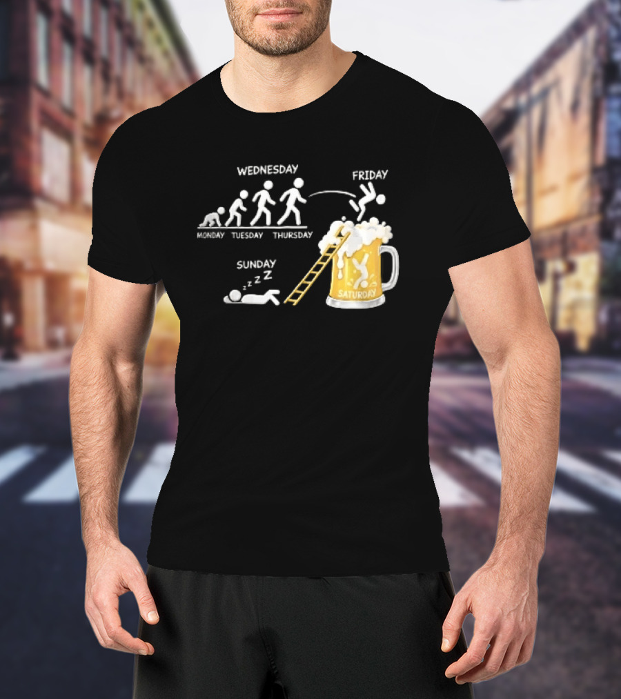 Monday To Sunday Stick Figure Evolution Beer Diving Sleeping T-Shirt