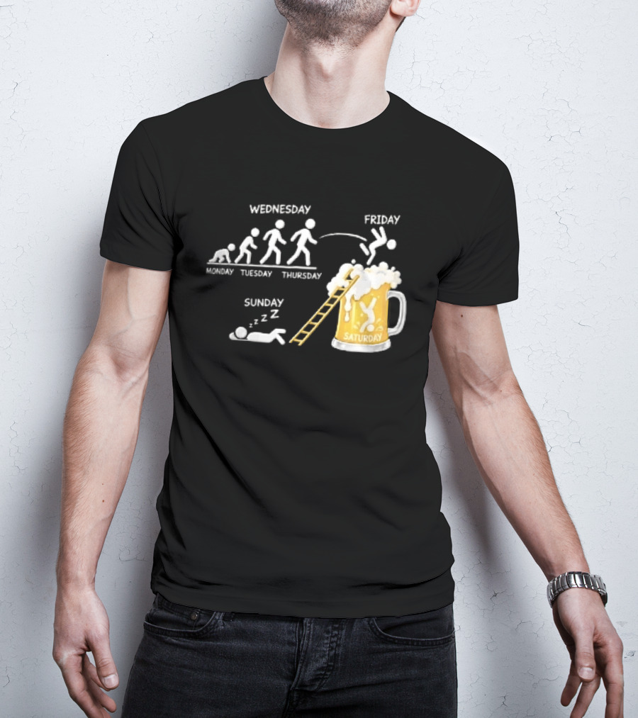 Monday To Sunday Stick Figure Evolution Beer Diving Sleeping T-Shirt
