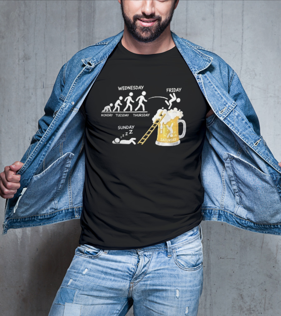 Monday To Sunday Stick Figure Evolution Beer Diving Sleeping T-Shirt