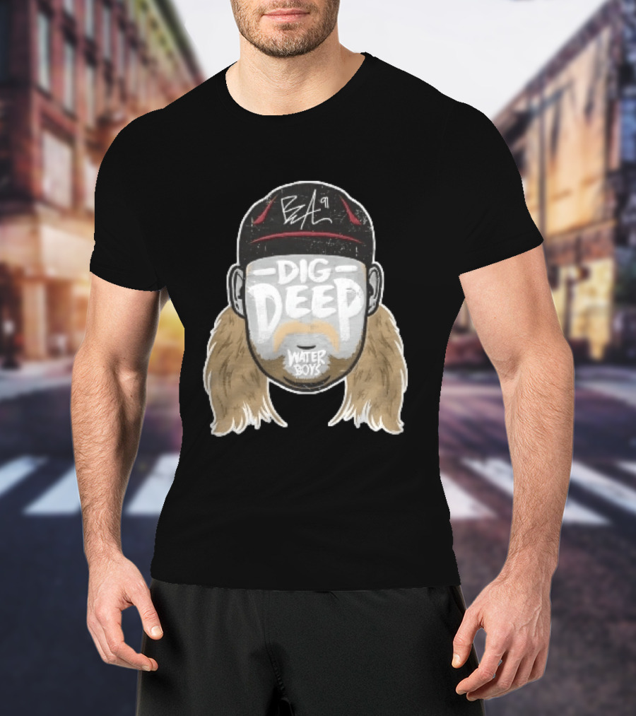 Waterboys Dig Deep Chris Long Mullet Mustache Cap Caricature T-Shirt