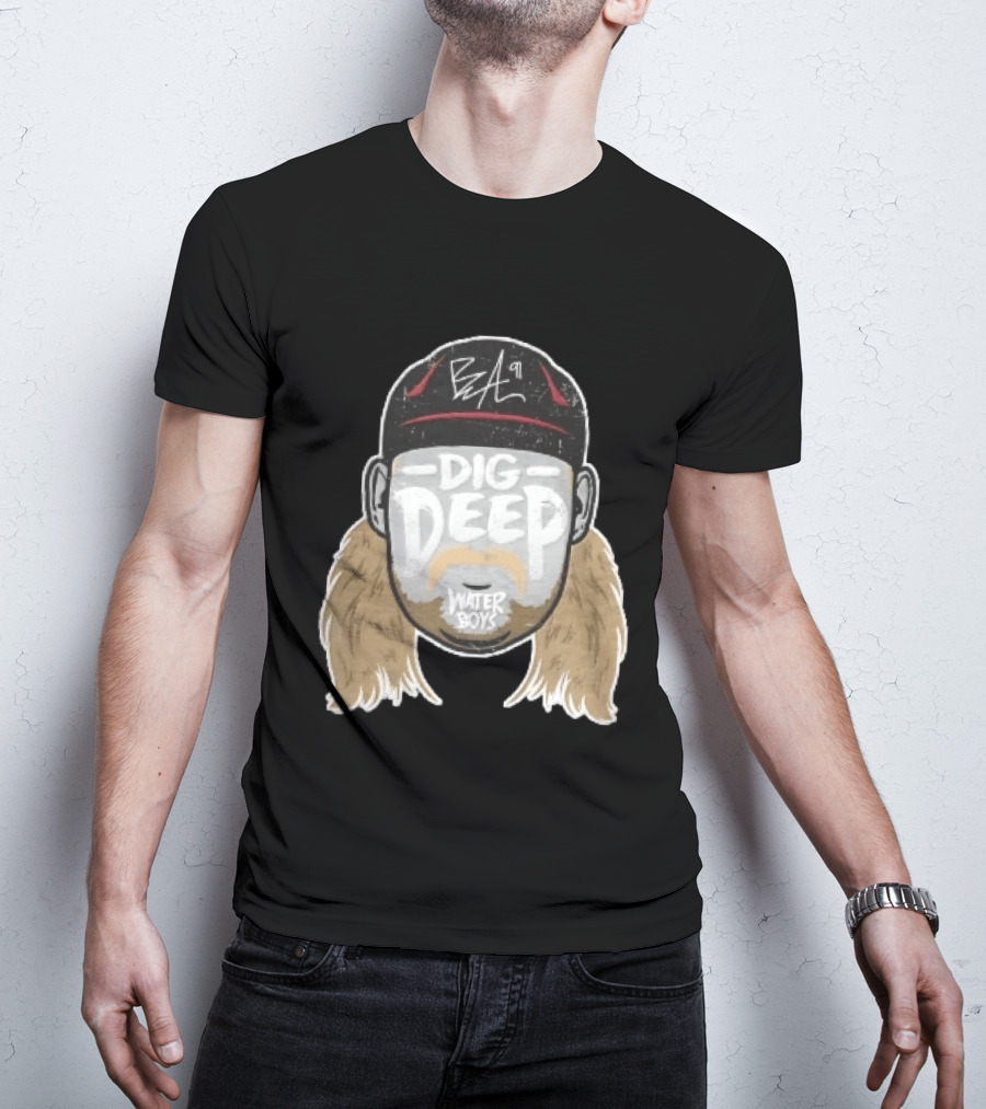 Waterboys Dig Deep Chris Long Mullet Mustache Cap Caricature T-Shirt