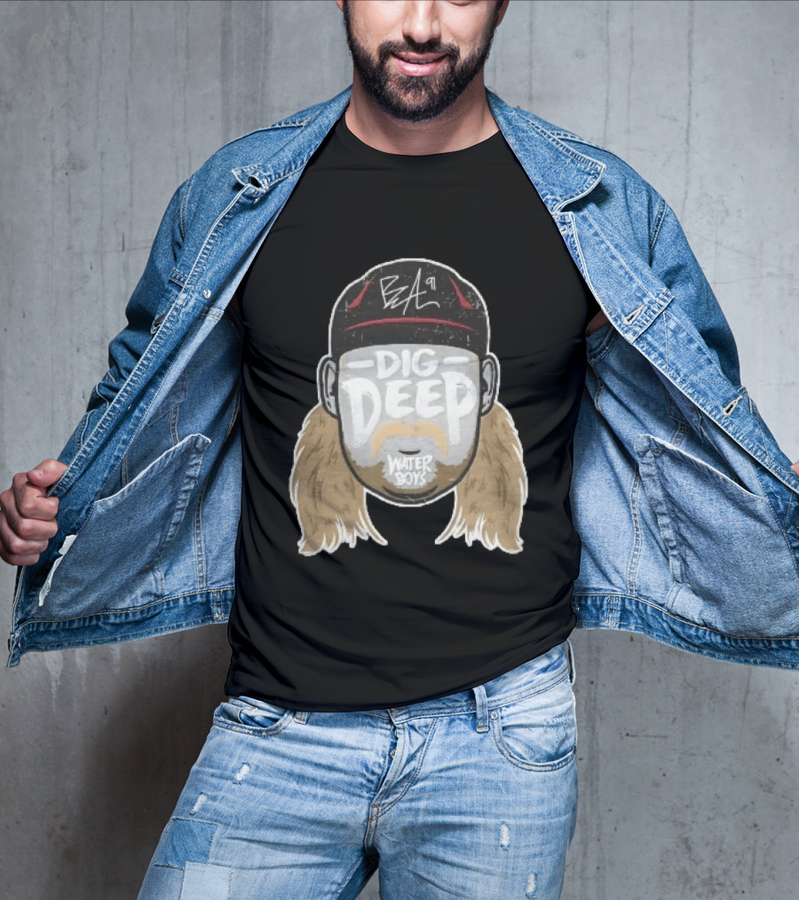 Waterboys Dig Deep Chris Long Mullet Mustache Cap Caricature T-Shirt