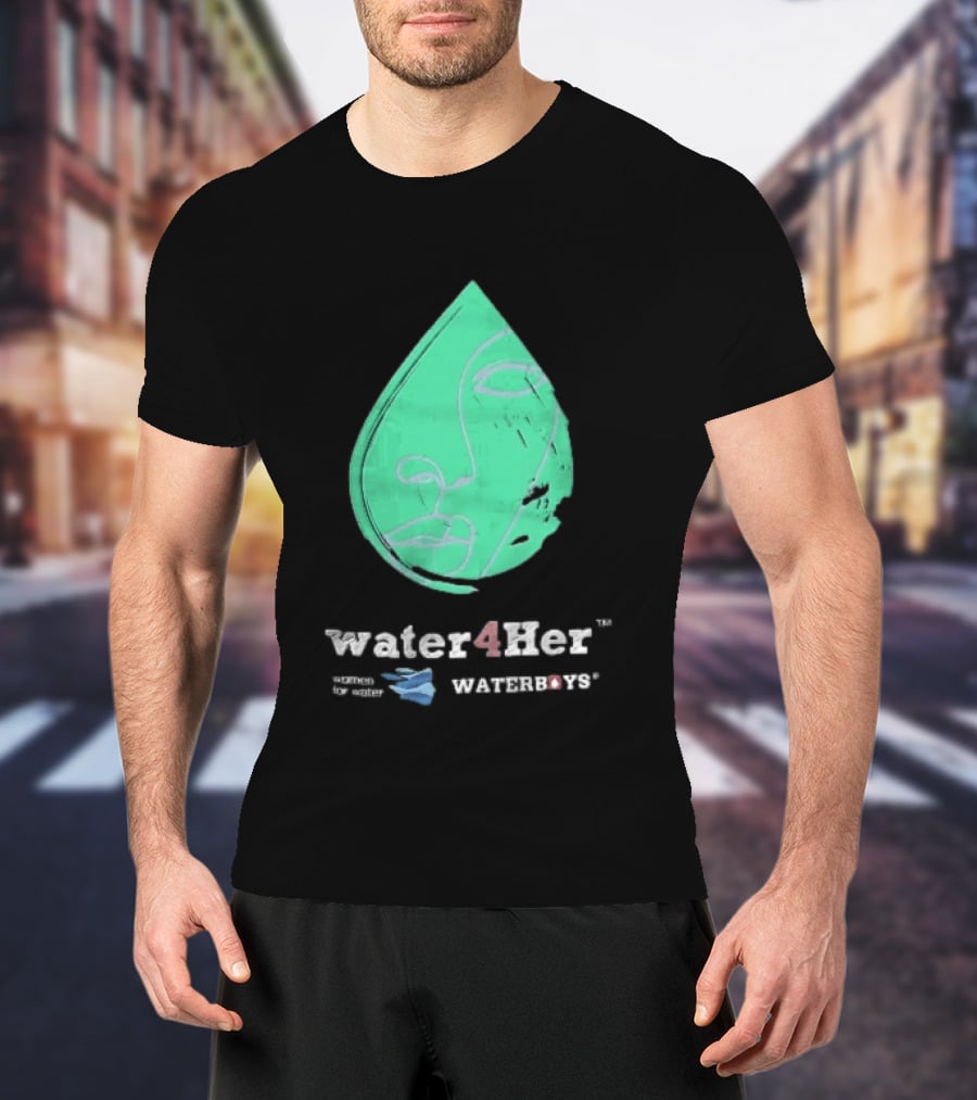 Water4Her Waterboys Green Waterdrop Line Face Women For Water T-Shirt