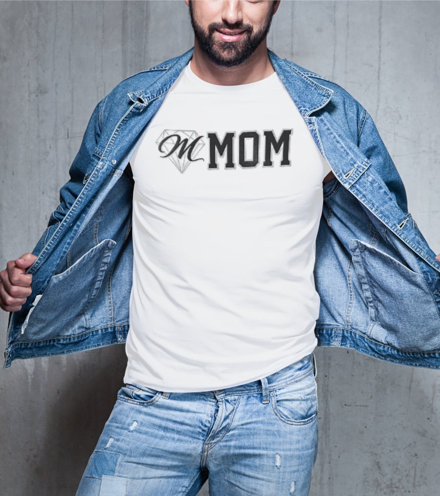 Diamond M Mom Script Varsity Block Font T-Shirt