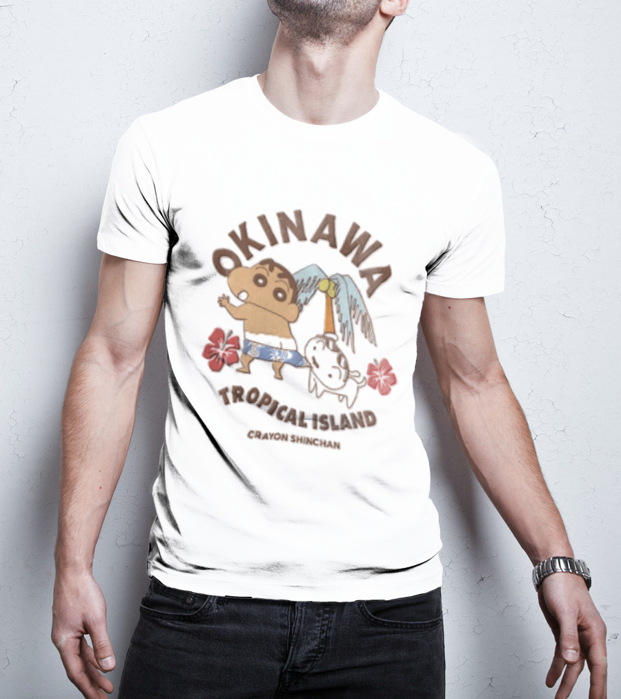 Okinawa Tropical Island Crayon Shinchan Hibiscus Palms Adventure T-Shirt
