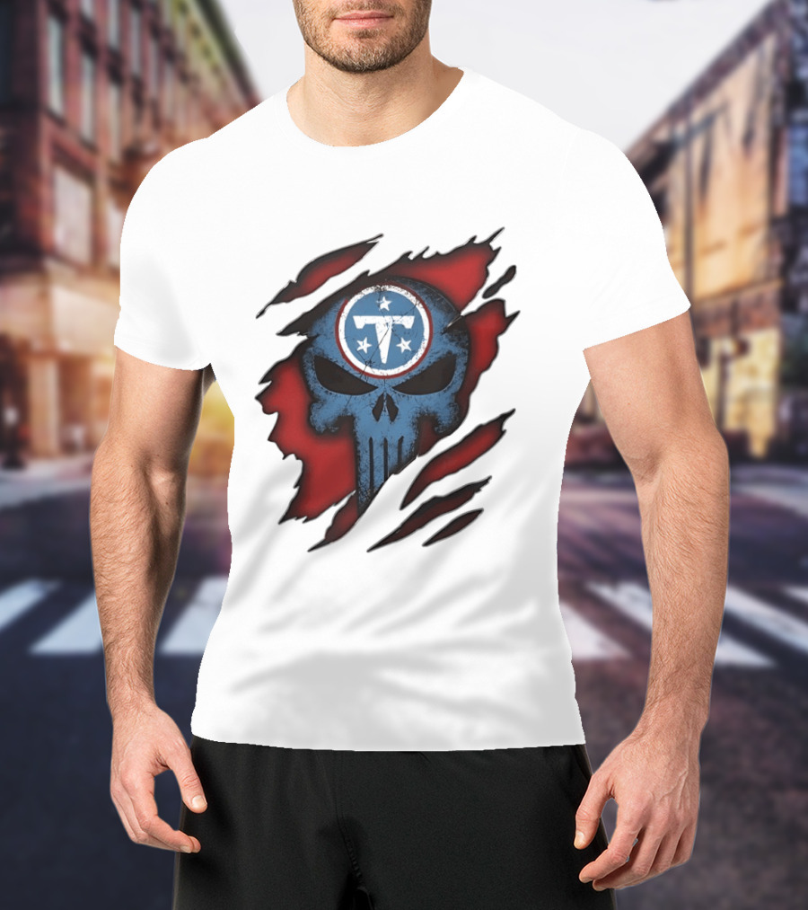 Tennessee Titans Punisher Skull Ripped Red NFL Fan T-Shirt