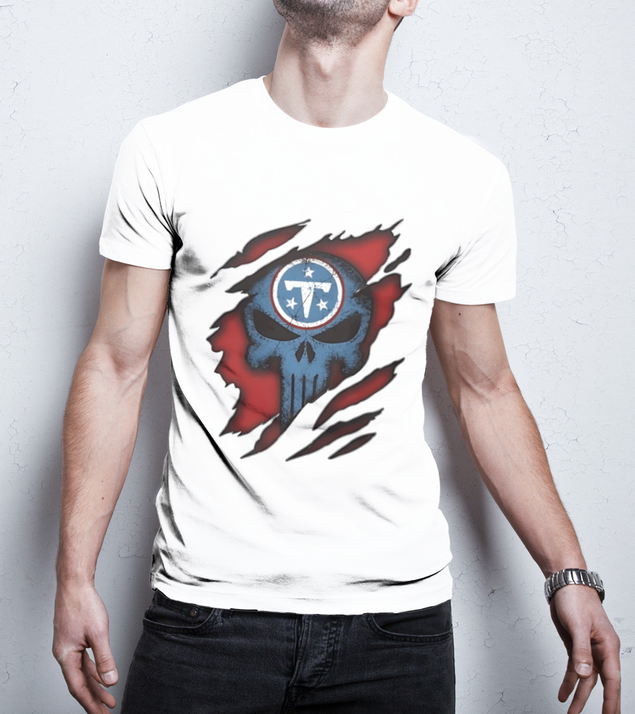 Tennessee Titans Punisher Skull Ripped Red NFL Fan T-Shirt