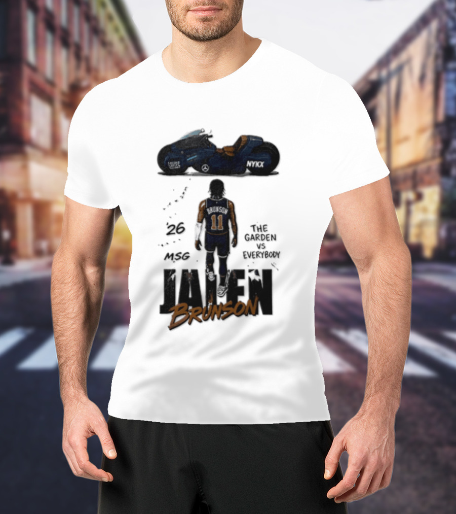 Jalen Brunson 26 The Garden NYKX MSG Vs Everybody Akira Motorcycle T-Shirt