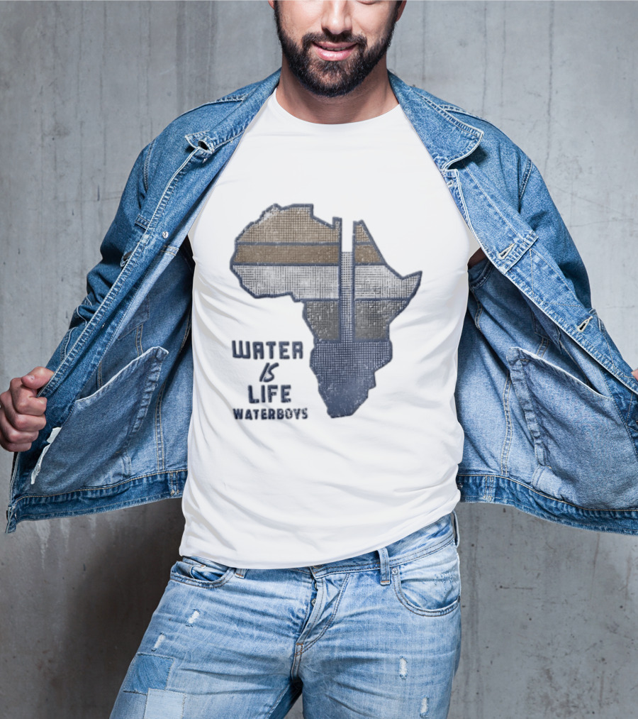 Waterboys Water Is Life Africa Map Mosaic Grid Distressed T-Shirt
