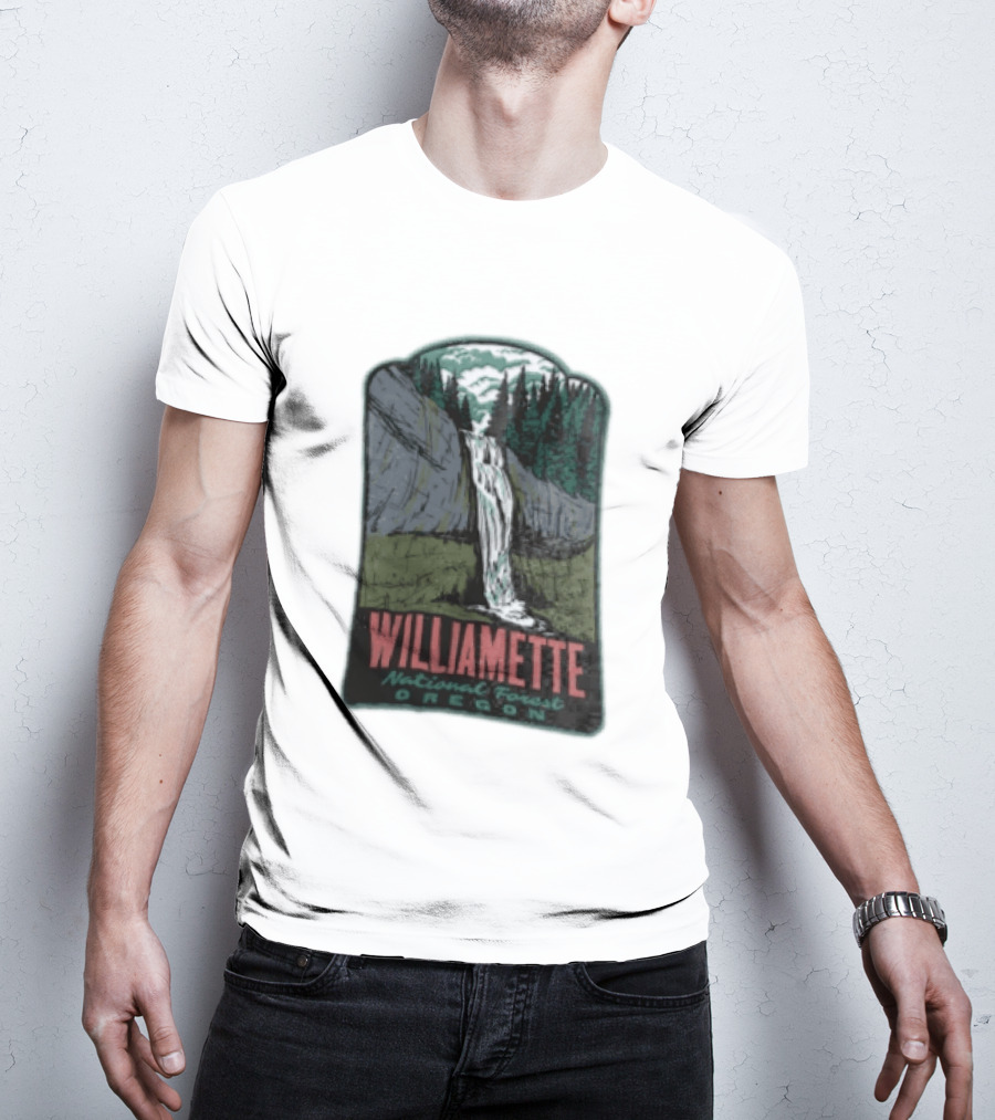 Williamette National Forest Oregon Waterfall Cliff Trees T-Shirt