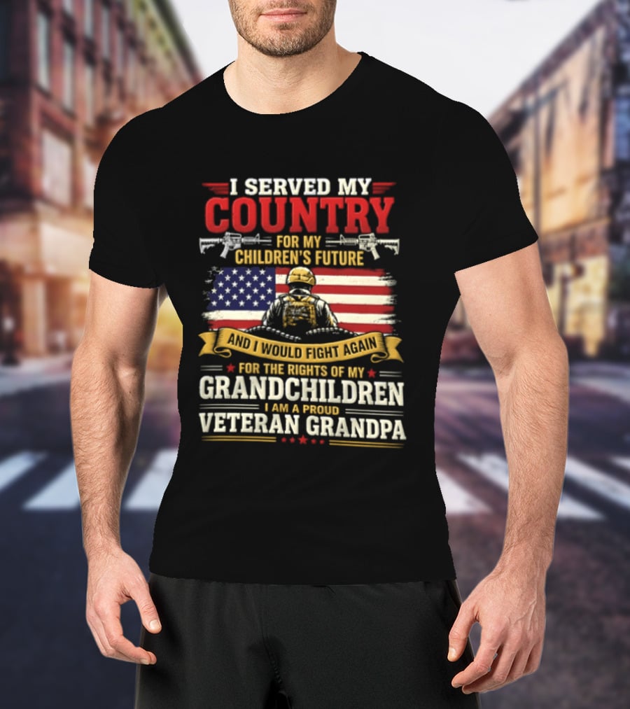 I Served My Country For Children's Future Veteran Grandpa Patriotic US Flag T-Shirt