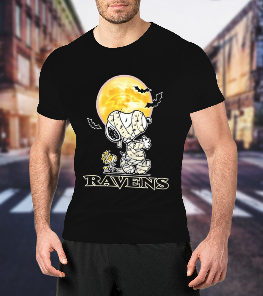Ravens Halloween Snoopy Woodstock Mummy Festive 2026 T-Shirt