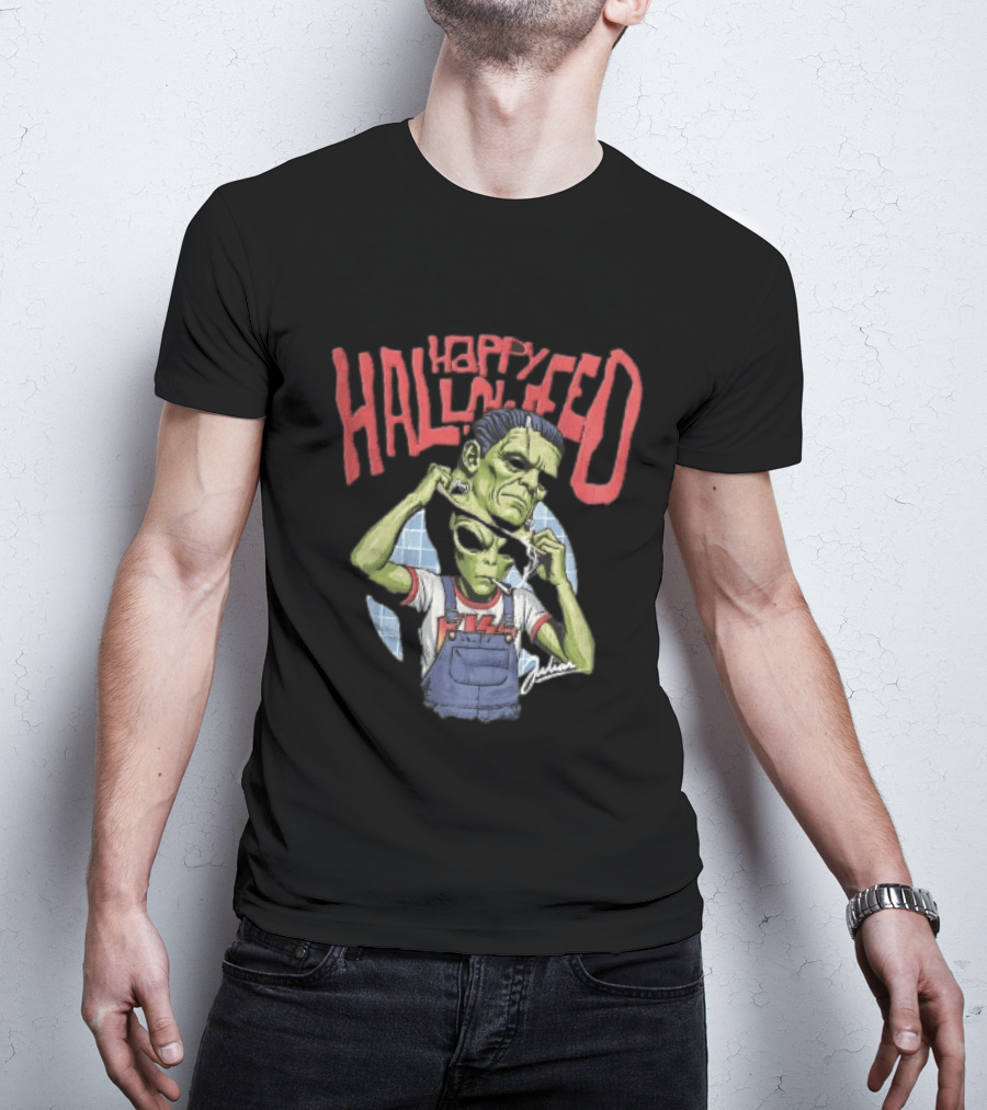 Happy Halloween Julian Green Alien Frankenstein Smoking Cigarette T-Shirt