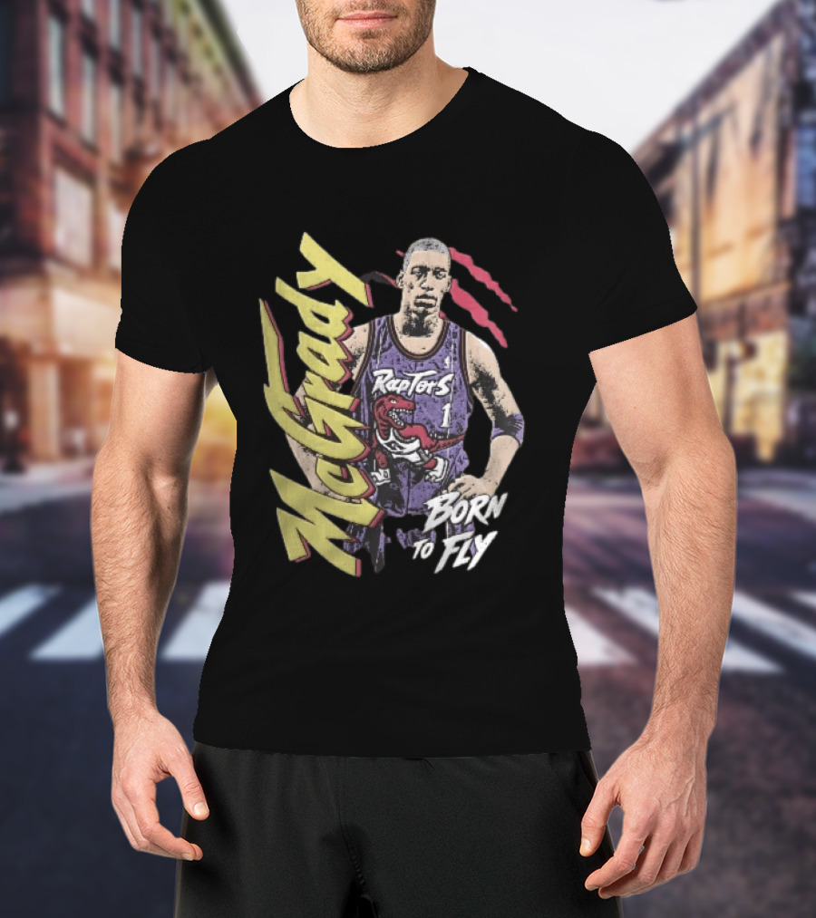 McGrady Raptors Born To Fly Distressed Red Claw Marks Grunge T-Shirt