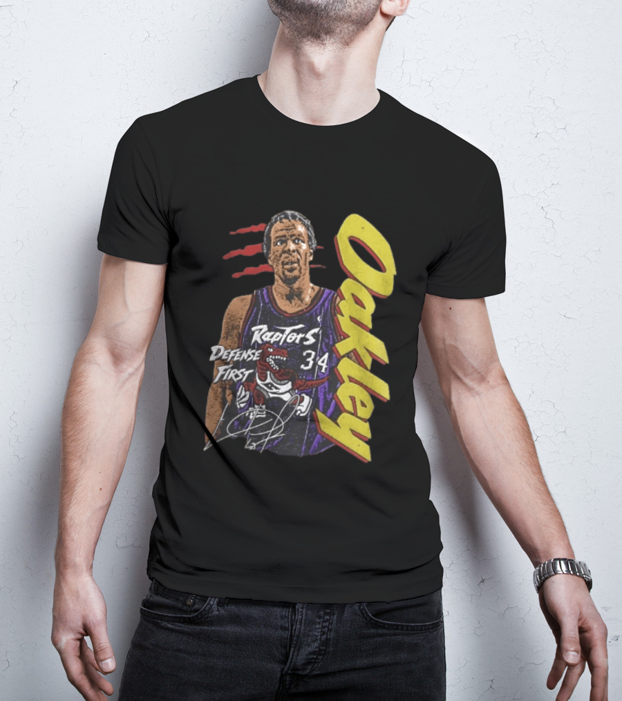 Toronto Raptors Charles Oakley Defense First Retro Halftone Red Claw Marks T-Shirt