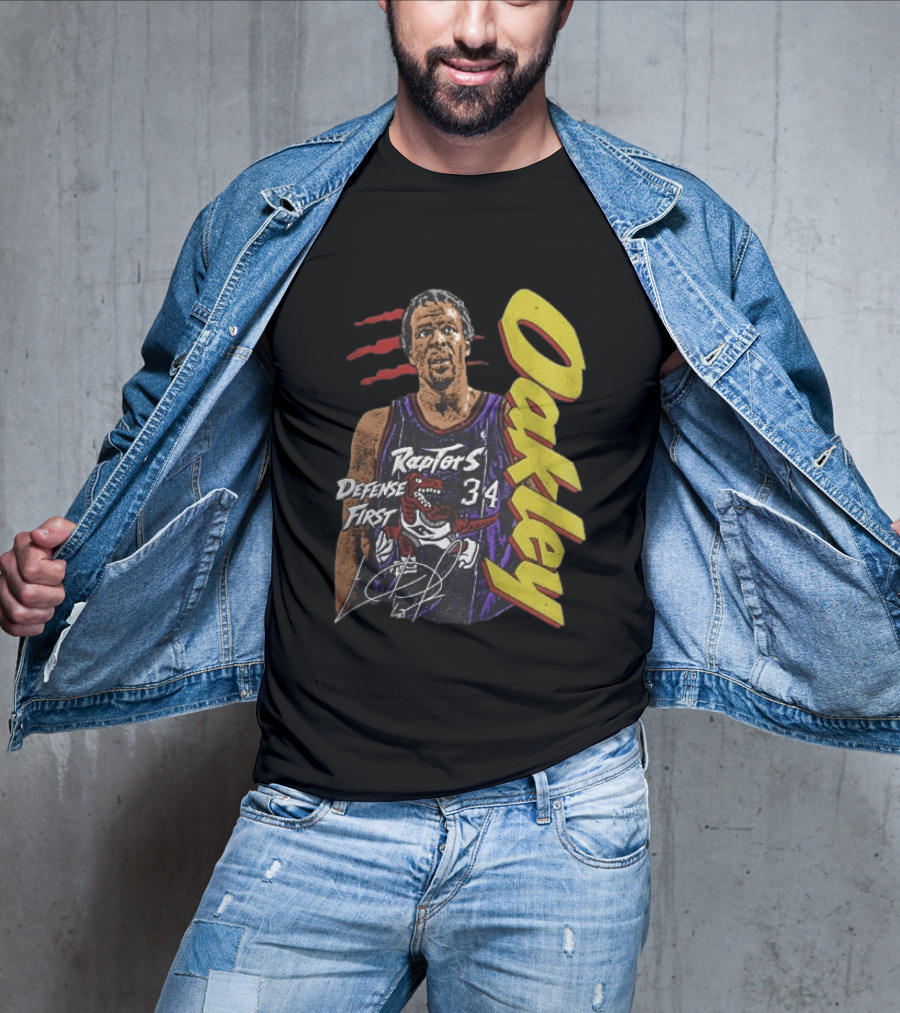 Toronto Raptors Charles Oakley Defense First Retro Halftone Red Claw Marks T-Shirt