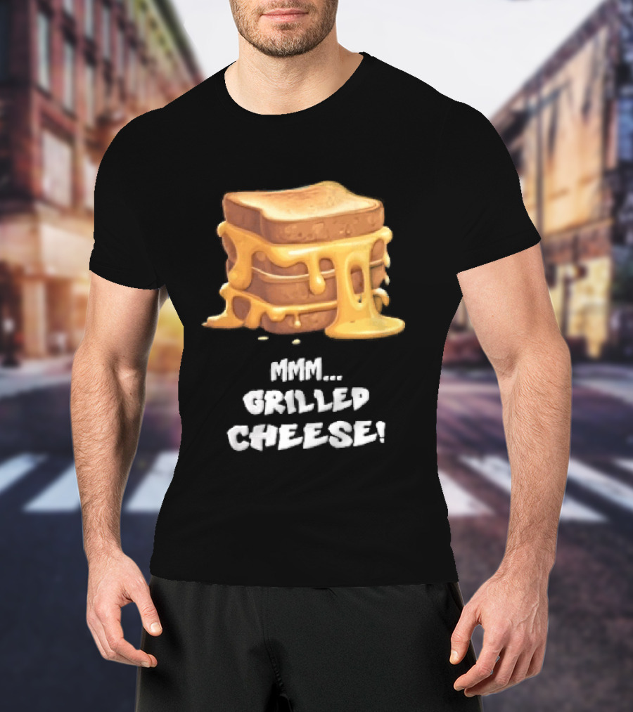 Mmm Grilled Cheese Melting Dripping Stacked Sandwiches Cartoon T-Shirt