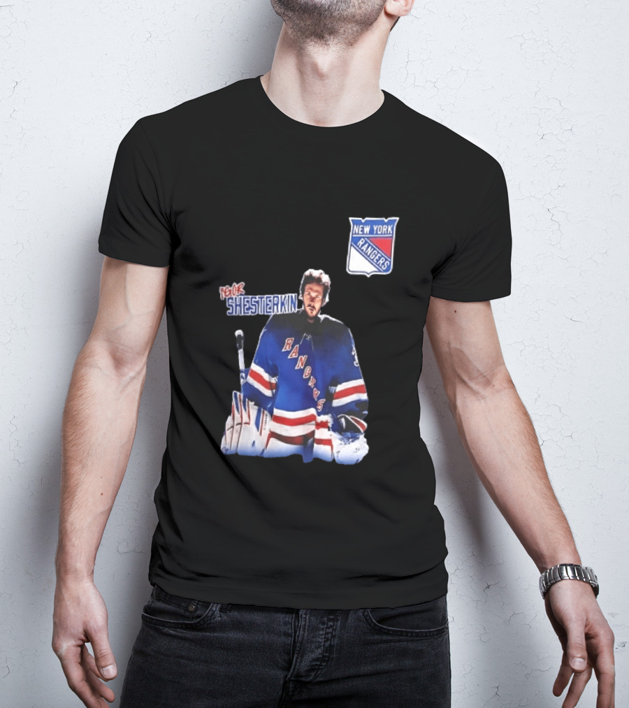 New York Rangers Igor Shesterkin NHL Goaltender Blue Uniform T-Shirt