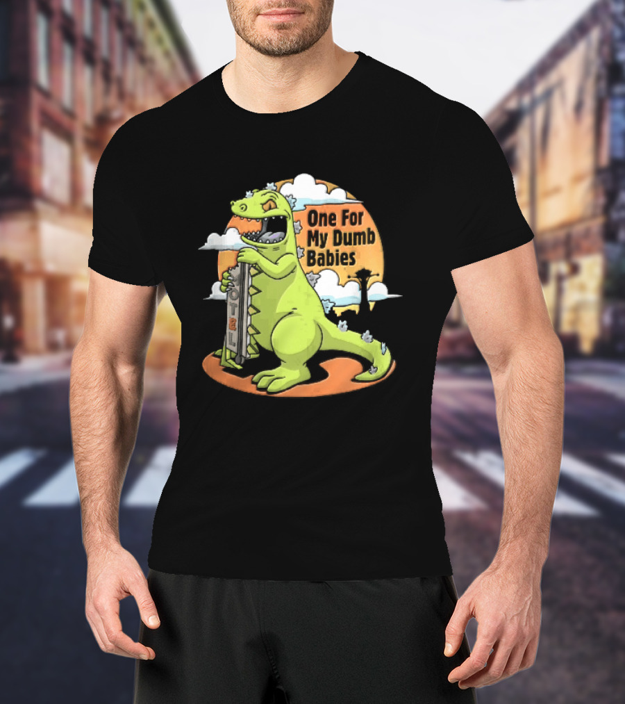 One For My Dumb Babies Motel Reptar Holding Thermometer Lucky 38 Sunset Cartoon T-Shirt