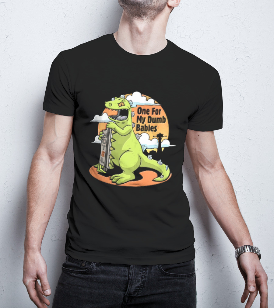 One For My Dumb Babies Motel Reptar Holding Thermometer Lucky 38 Sunset Cartoon T-Shirt
