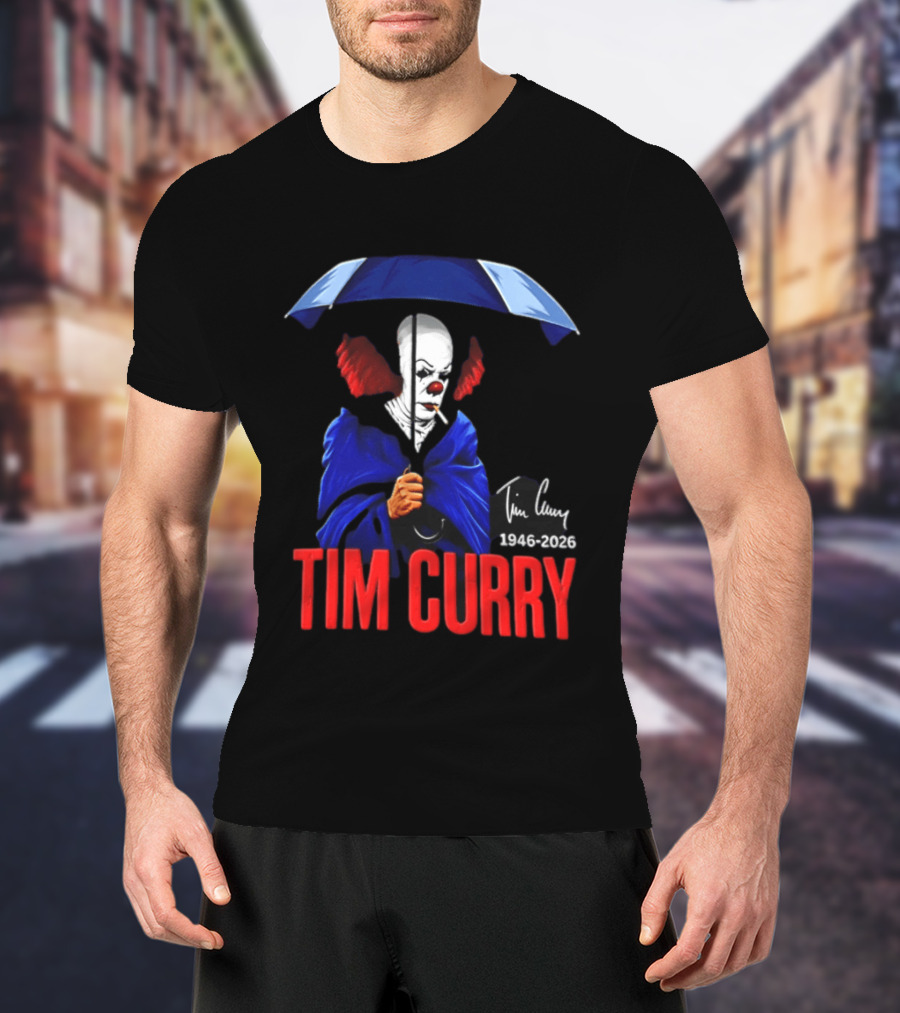 Tim Curry Pennywise 1946 2026 Memorial With Umbrella T-Shirt
