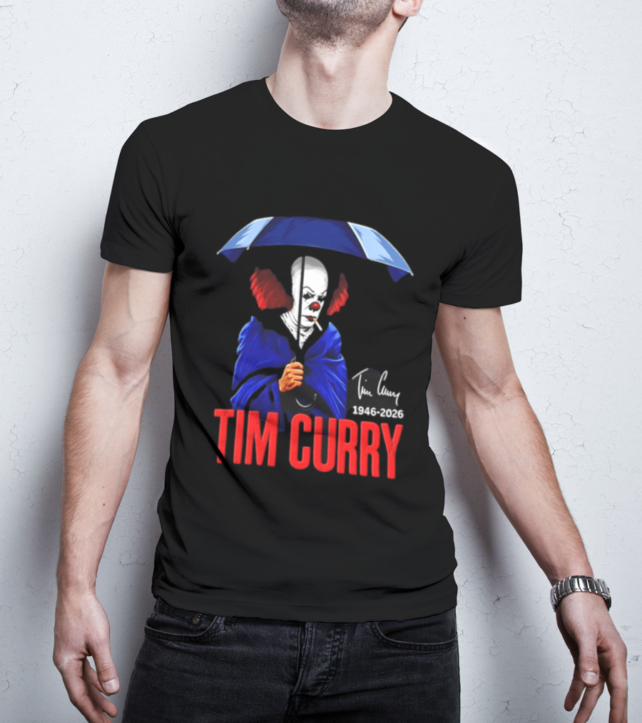 Tim Curry Pennywise 1946 2026 Memorial With Umbrella T-Shirt